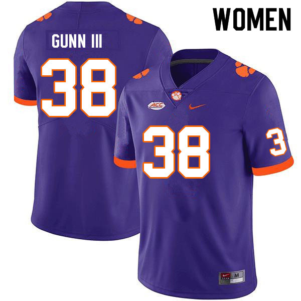 Women #38 Robert Gunn III Clemson Tigers College Football Jerseys Sale-Purple - Click Image to Close